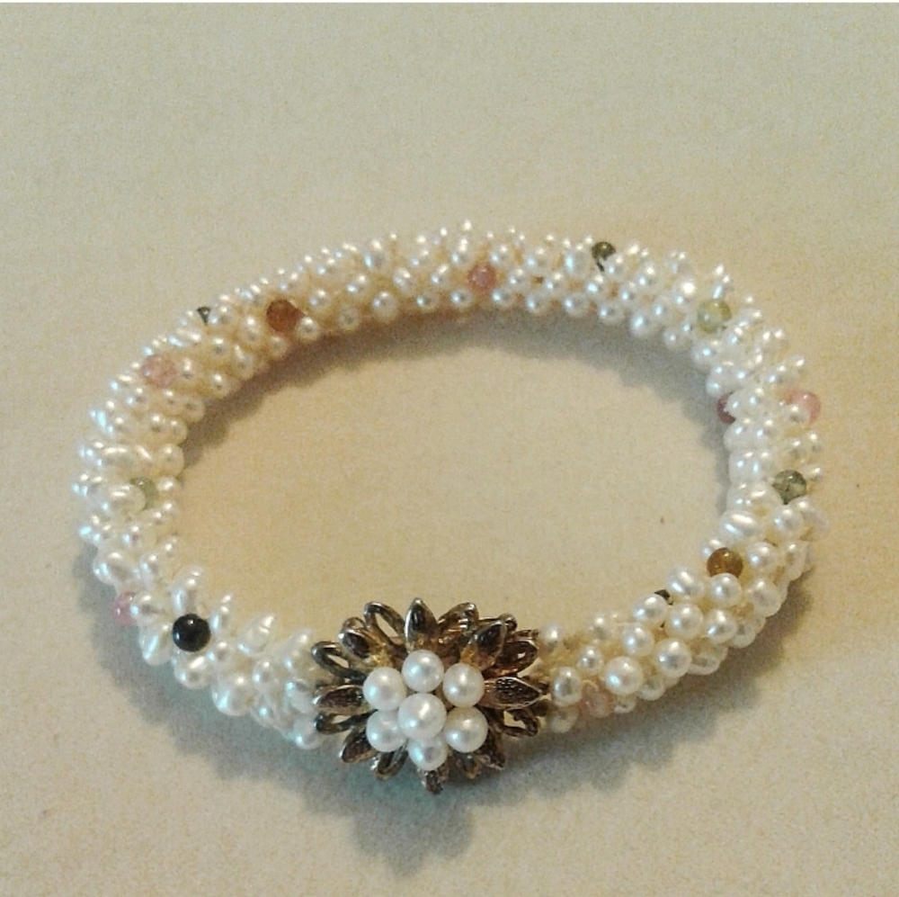 Pearl and Sterling Silver Bracelet w/Semi Precious Beads